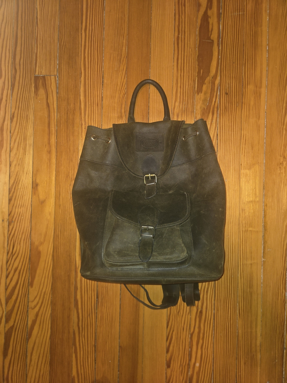 Dark Green Olive Genuine Cow Leather Backpack